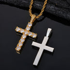 Oversized Hip Hop Cross Necklace for Men – White Gold Plated Copper with Cubic Zirconia Stones