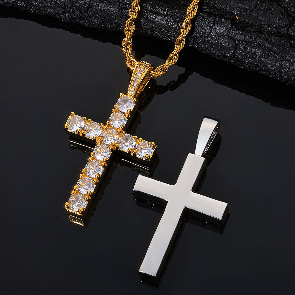 Oversized Hip Hop Cross Necklace for Men – White Gold Plated Copper with Cubic Zirconia Stones
