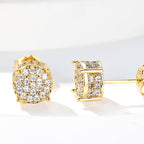 Multicolor Iced Out CZ Micro Pave Round Stud Earrings for Men Women, Hiphop 4-Prong 5A Cubic Zirconia Bling Fashion Studs, 14k White Gold Post
