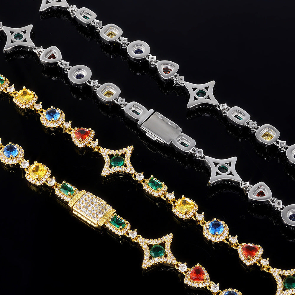 Stacking Hip Hop Zirconia Necklace and Bracelet Set in Gold or White Gold