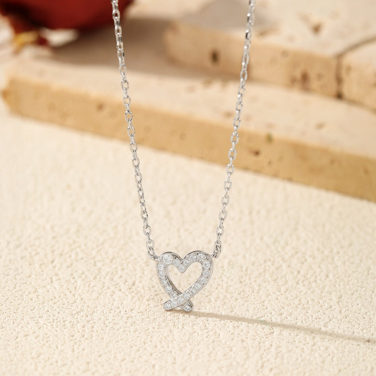 Irregular Heart Pendant Necklace in Sterling Silver with D-Color VVS1 Moissanite Accent
