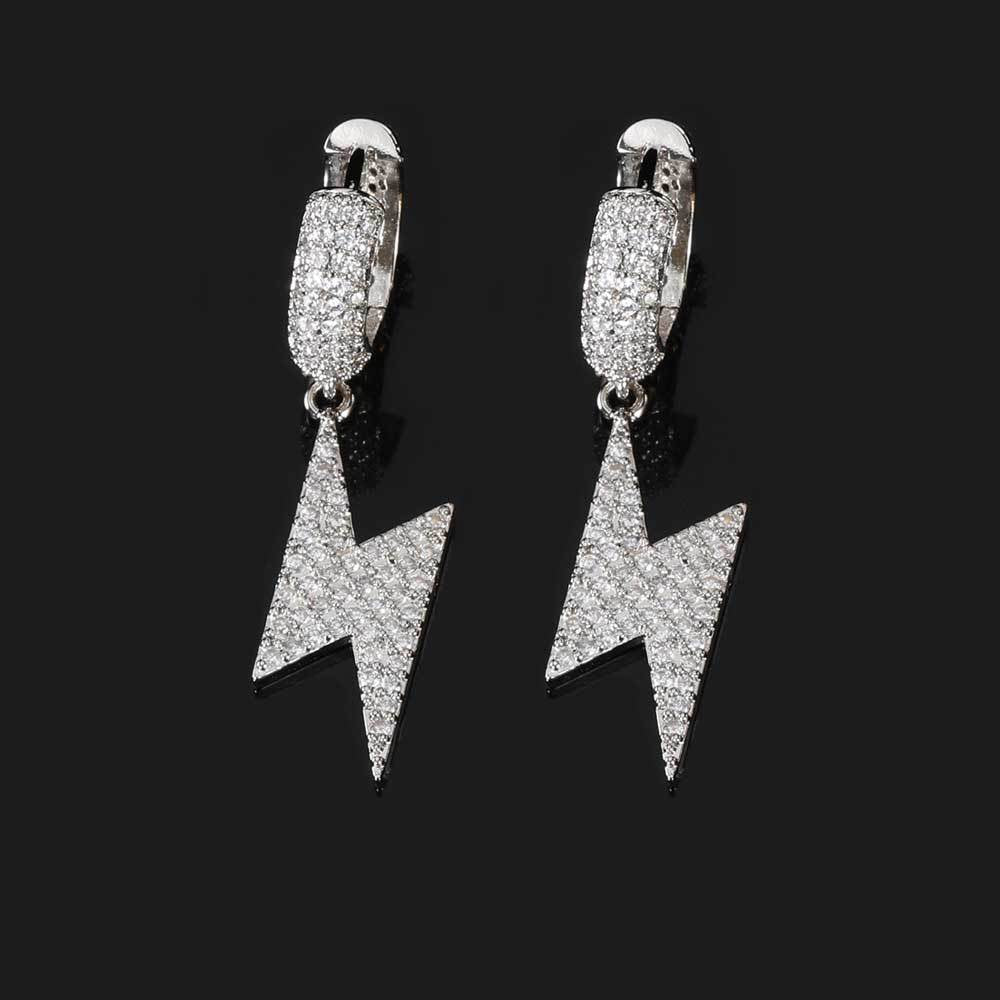 Lightning Bolt Zirconia Stud Earrings in Gold or White Gold – Hip Hop Street Style