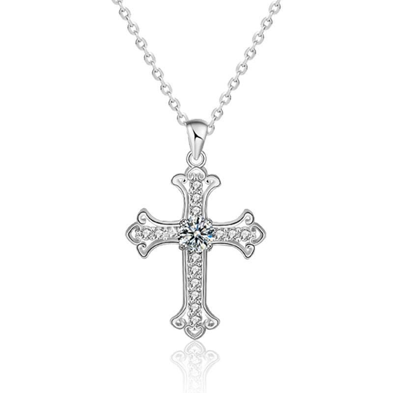 S925 Sterling Silver Moissanite Cross Necklace for Men and Women – Delicate Cross Pendant Elegant Collarbone Chain