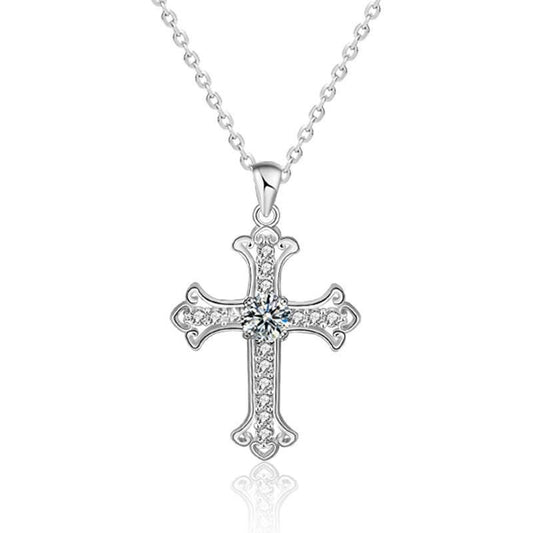 S925 Sterling Silver Moissanite Cross Necklace for Men and Women – Delicate Cross Pendant Elegant Collarbone Chain
