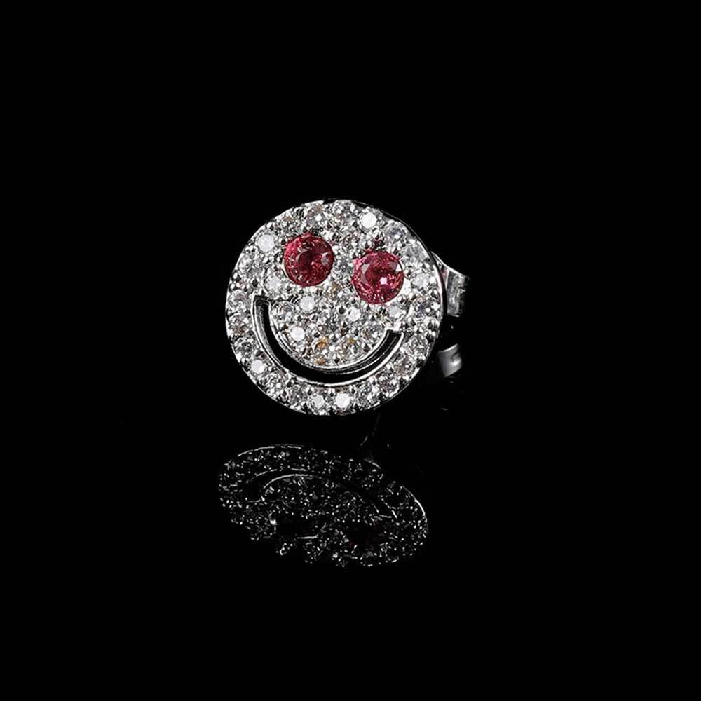 Smiling Face Zirconia Stud Earrings in Gold or White Gold Plated Brass with 925 Sterling Silver Posts
