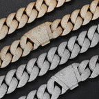Stacking 24mm Cuban Chain Necklace and Bracelet Set with Zirconia Stones in Gold or White Gold