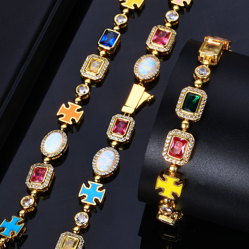 Stacking Hip Hop Zirconia Chain Necklace and Bracelet Set in Gold or White Gold