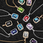 Geometric Hip Hop Necklace with Cubic Zirconia Stones in Gold or White Gold