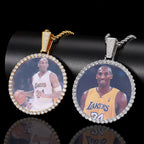 Oversized Round Photo Pendant Necklace with Cubic Zirconia Accents in White Gold