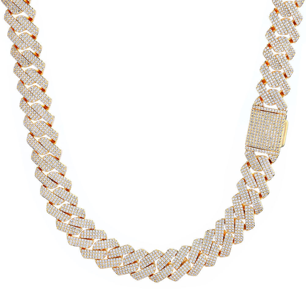 Triple-Row Diamond-Cut Cuban Chain Necklace with Cubic Zirconia Accents – Bold Hip Hop Style