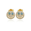 Smiling Face Zirconia Stud Earrings in Gold or White Gold Plated Brass with 925 Sterling Silver Posts