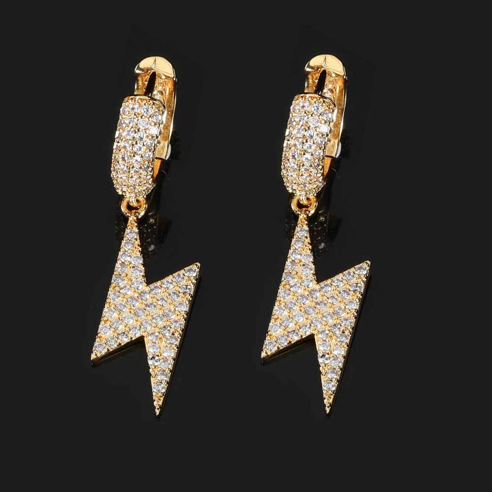 Lightning Bolt Zirconia Stud Earrings in Gold or White Gold – Hip Hop Street Style