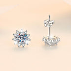 S925 Moissanite/CZ Sunflower Halo Stud Earrings, 0.5ct D-Grade VVS Certificate, Hypoallergenic Sterling Silver Jewelry Gift