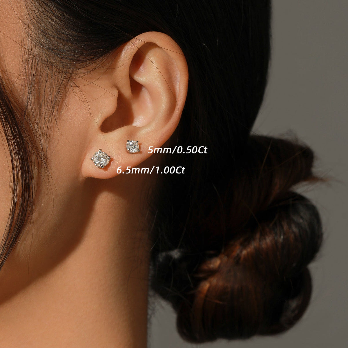 Round D-Color VVS1 Moissanite Stud Earrings in Sterling Silver – Minimalist Geometric Design