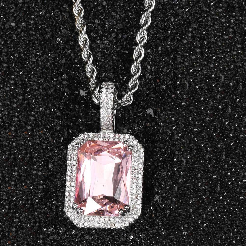 Geometric Hip Hop Necklace with Cubic Zirconia Stones in Gold or White Gold