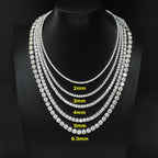 VVS1 Moissanite S925 & 14K Tennis Chain Iced Out Necklace and Bracelet, 6–26 Inch, 2–6.5mm Round Cut D-Grade Certified Moissanite, Sterling Silver White Gold Plated, Hypoallergenic Hip Hop Jewelry