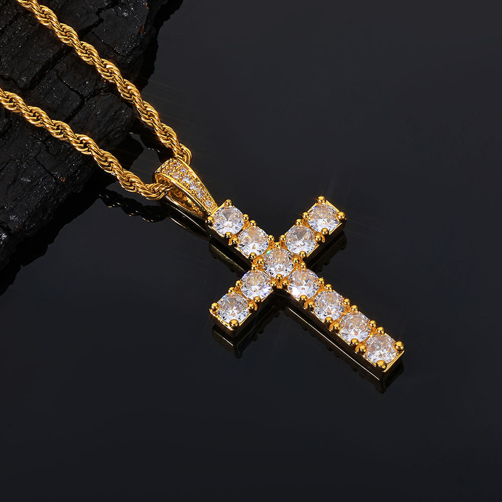 Oversized Hip Hop Cross Necklace for Men – White Gold Plated Copper with Cubic Zirconia Stones