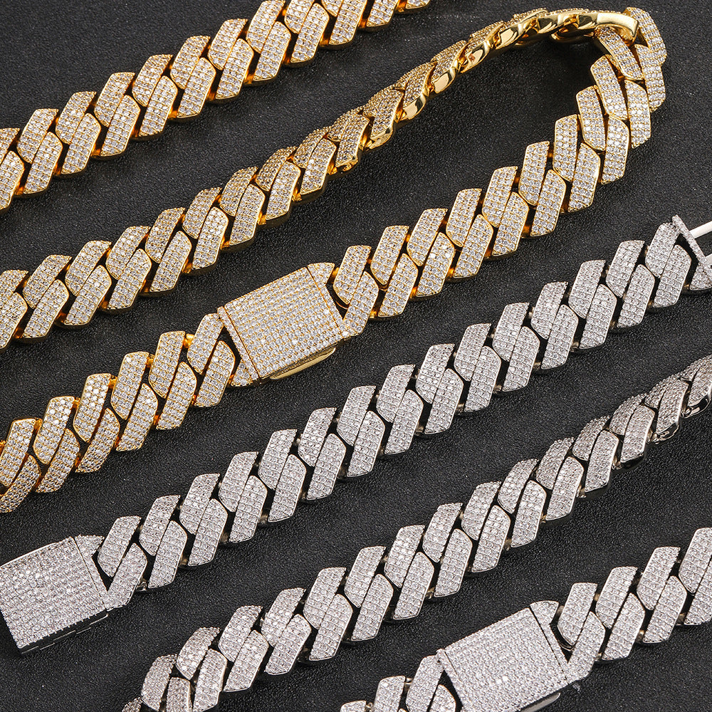 Triple-Row Diamond-Cut Cuban Chain Necklace with Cubic Zirconia Accents – Bold Hip Hop Style