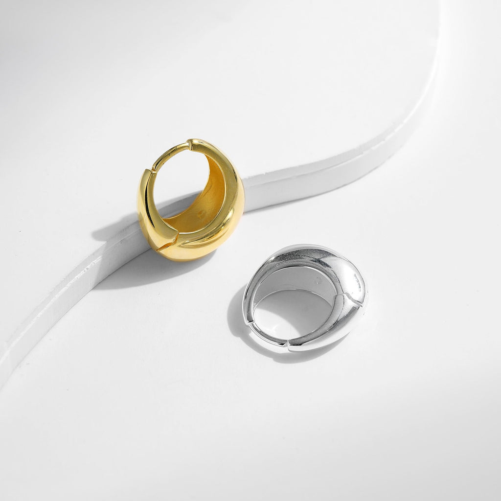 Minimalist Sterling Silver Hoop Earrings with Liquid Metal Finish