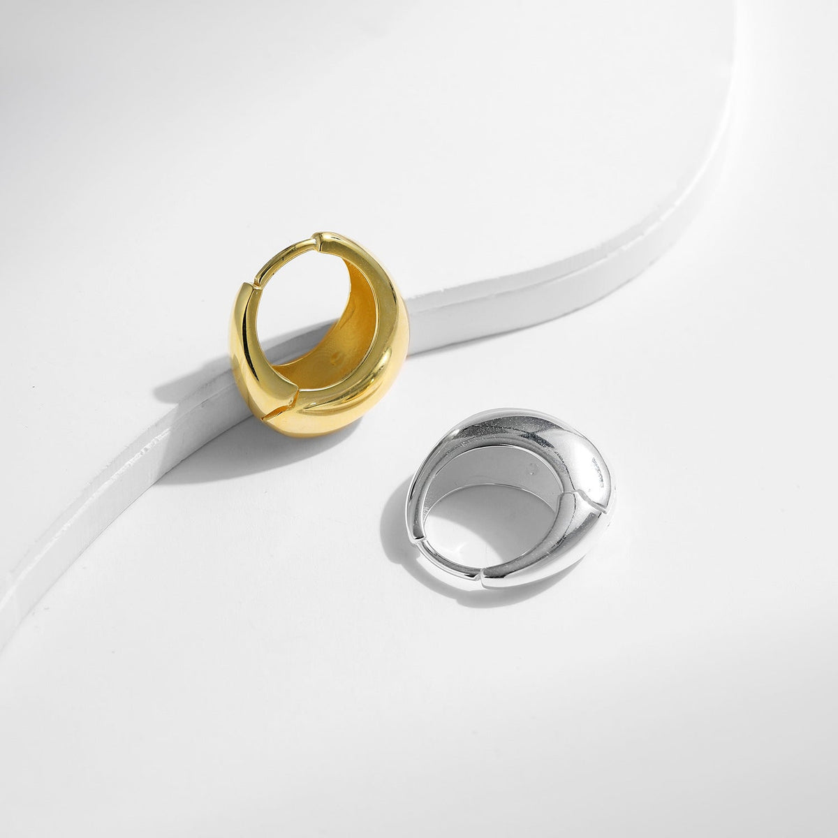 Minimalist Sterling Silver Hoop Earrings with Liquid Metal Finish