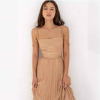 Double Shoulder Strap Simple Versatile Solid Color Dress Elegant Sexy Sleeveless Strap Pleated A Line dress