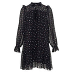 Chiffon floral dress neckline ruffle strap splicing horn skirt Pleated Mini Dress Lace Up Ruffle