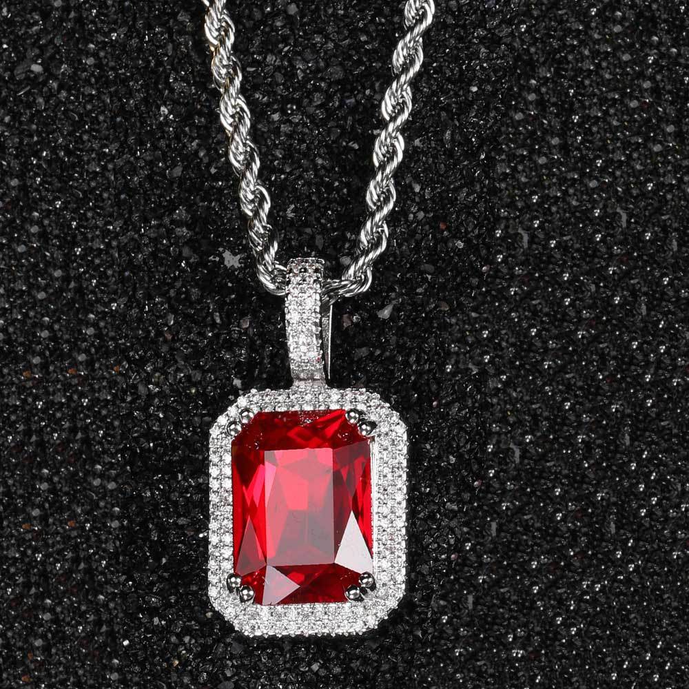 Geometric Hip Hop Necklace with Cubic Zirconia Stones in Gold or White Gold