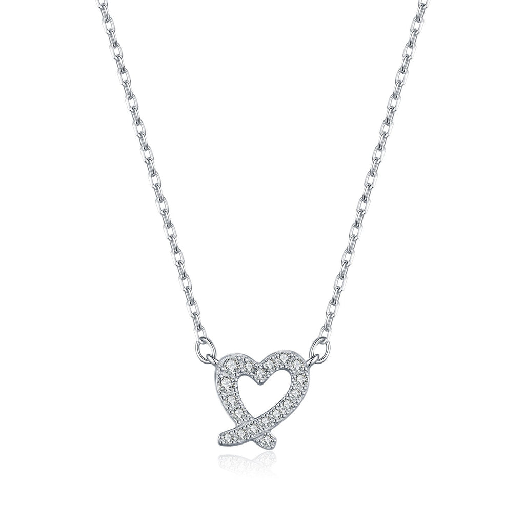 Irregular Heart Pendant Necklace in Sterling Silver with D-Color VVS1 Moissanite Accent