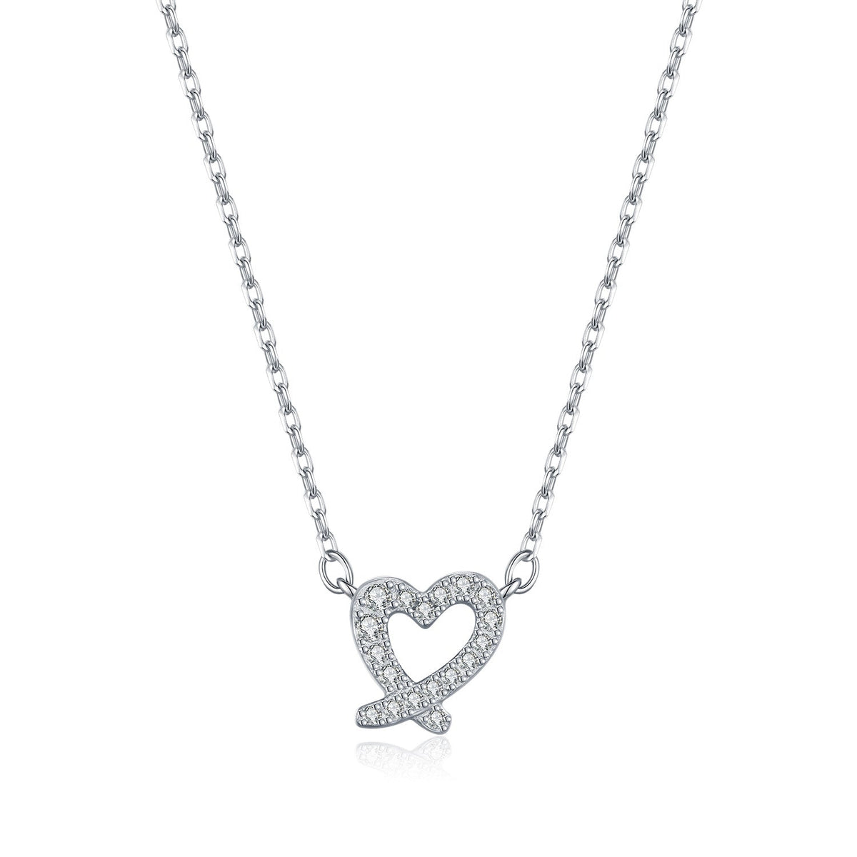 Irregular Heart Pendant Necklace in Sterling Silver with D-Color VVS1 Moissanite Accent