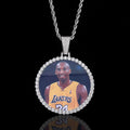 Oversized Round Photo Pendant Necklace with Cubic Zirconia Accents in White Gold