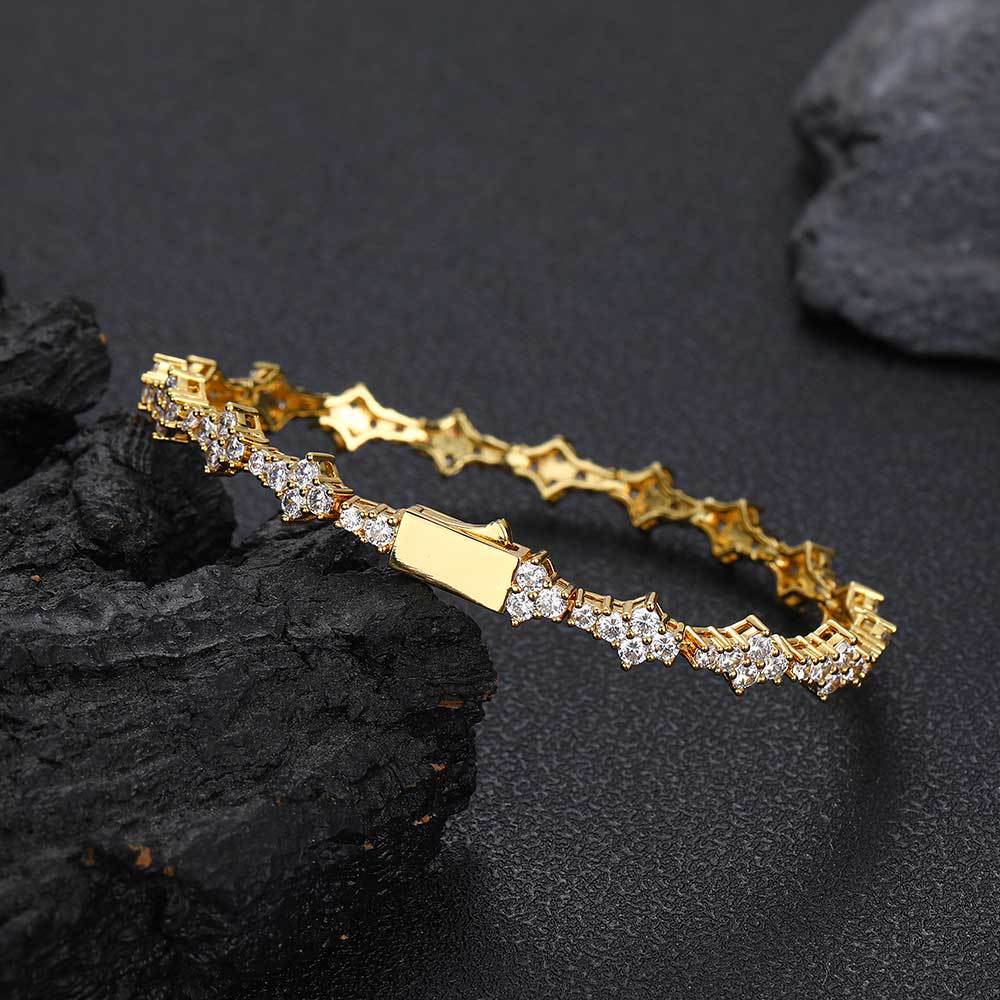 Geometric Tennis Chain Bracelet with Zirconia Stones in Gold or White Gold | Cubic Zirconia