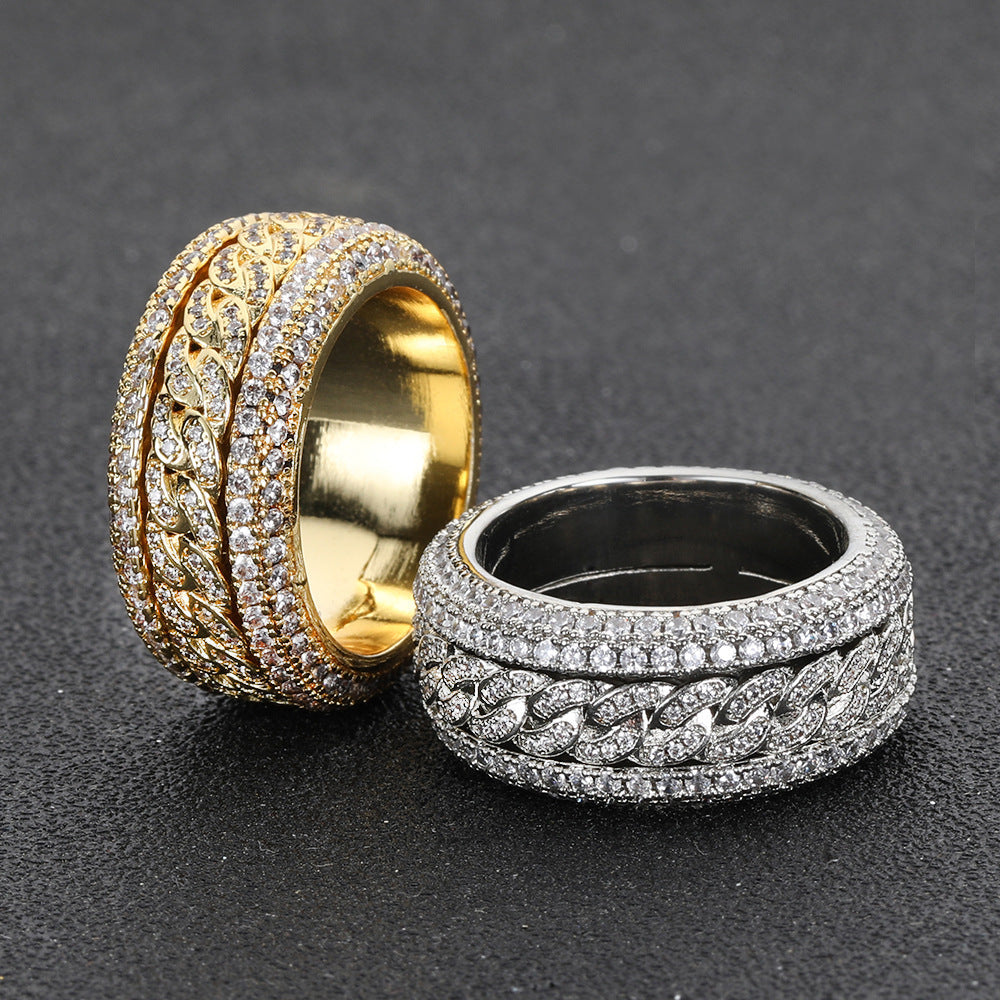 Geometric Hip Hop Ring with Cubic Zirconia Stones in Gold or White Gold