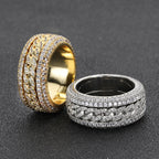 Geometric Hip Hop Ring with Cubic Zirconia Stones in Gold or White Gold