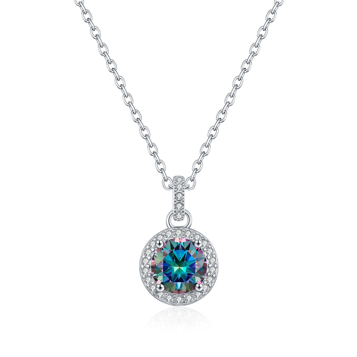 Geometric Rainbow D-Color VVS1 Moissanite Pendant Necklace in Sterling Silver