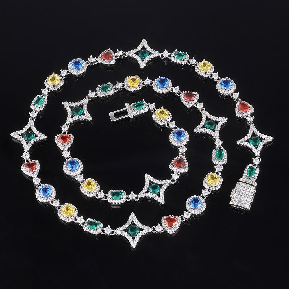 Geometric Zirconia Hip Hop Necklace in Gold or White Gold – Adjustable Clavicle Chain