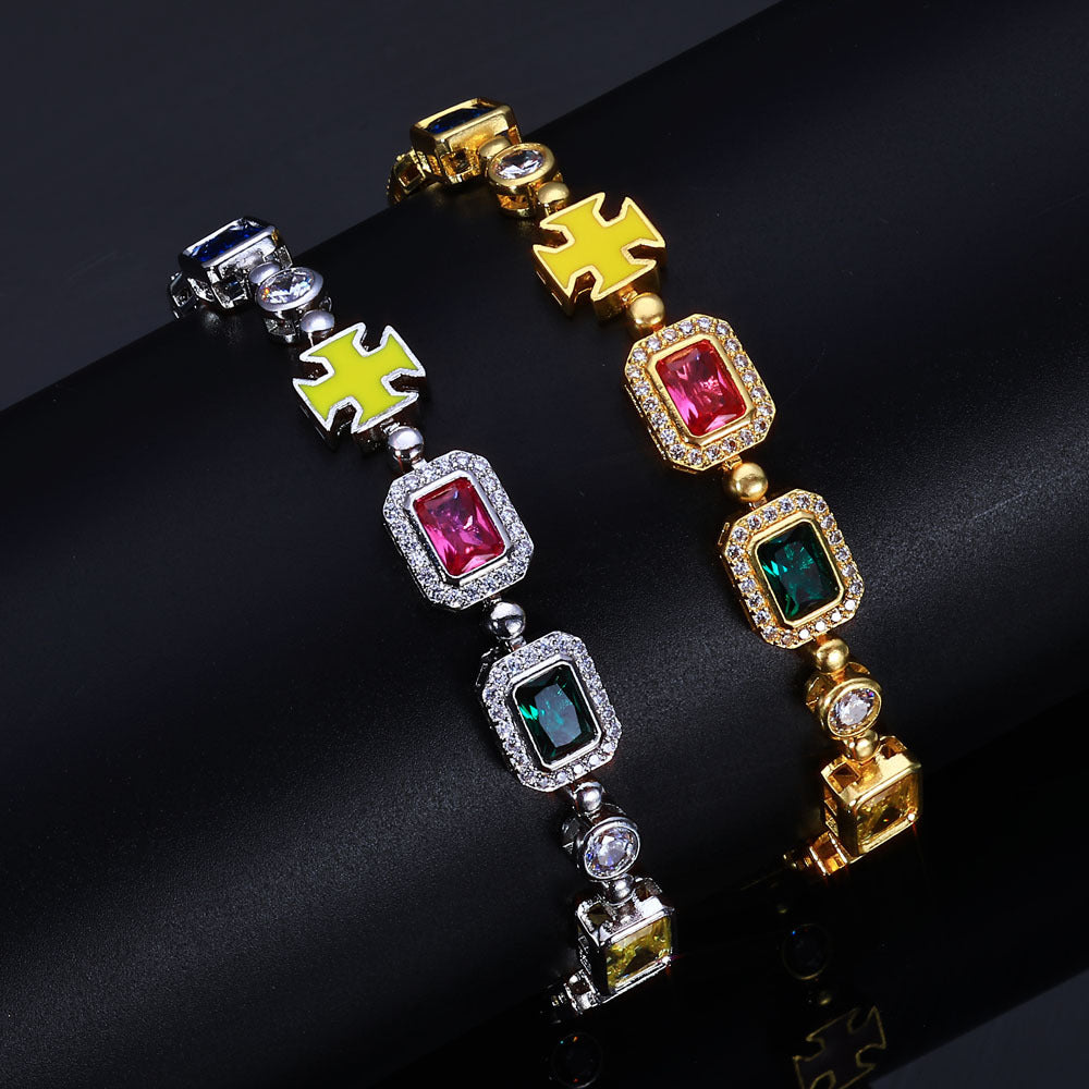 Stacking Hip Hop Zirconia Chain Necklace and Bracelet Set in Gold or White Gold