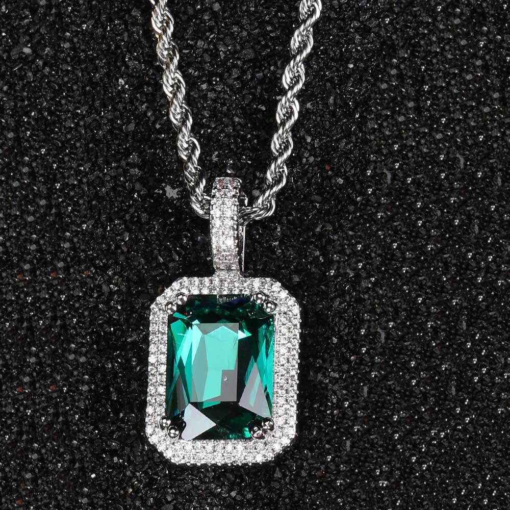 Geometric Hip Hop Necklace with Cubic Zirconia Stones in Gold or White Gold
