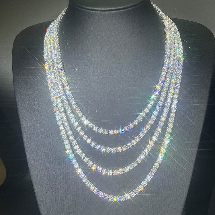 VVS1 Moissanite S925 & 14K Tennis Chain Iced Out Necklace and Bracelet, 6–26 Inch, 2–6.5mm Round Cut D-Grade Certified Moissanite, Sterling Silver White Gold Plated, Hypoallergenic Hip Hop Jewelry