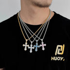 Geometric Cross Pendant Necklace with Cubic Zirconia Stones in Gold, White Gold, or Dual-Tone Finish