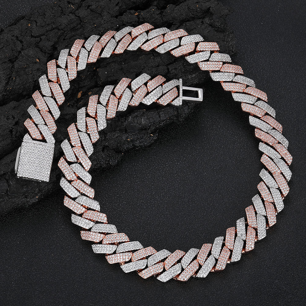Triple-Row Diamond-Cut Cuban Chain Necklace with Cubic Zirconia Accents – Bold Hip Hop Style