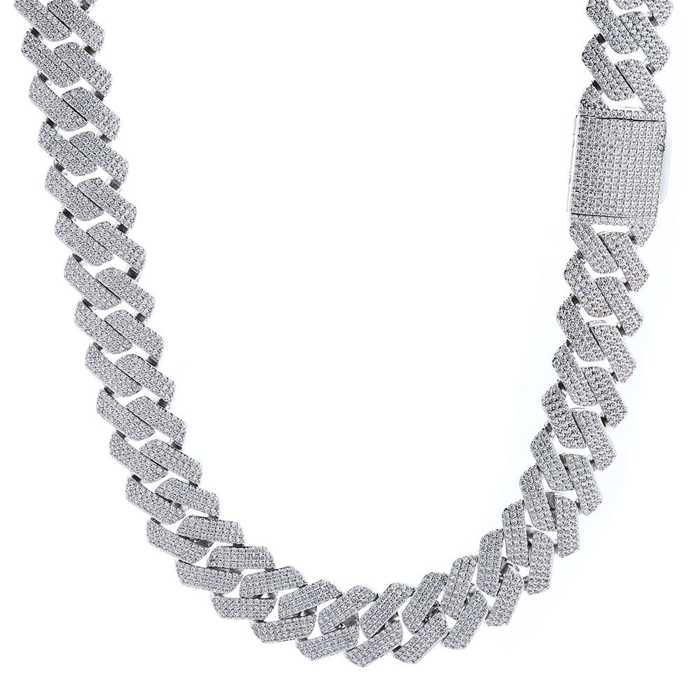 Triple-Row Diamond-Cut Cuban Chain Necklace with Cubic Zirconia Accents – Bold Hip Hop Style