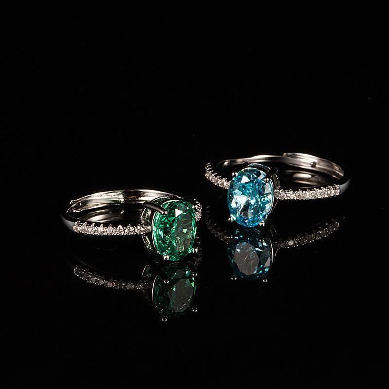 Multicolor Ice Flower Cut Oval CZ Adjustable Ring, Pave Band, 7*9mm 5A Cubic Zirconia, 6 Color Options, Dainty Luxe