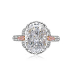 Multicolor Ice Flower Cut Oval CZ Adjustable Ring, 10*14mm 8A Cubic Zirconia, Two-Tone Pave CZ Band, Dainty Luxe