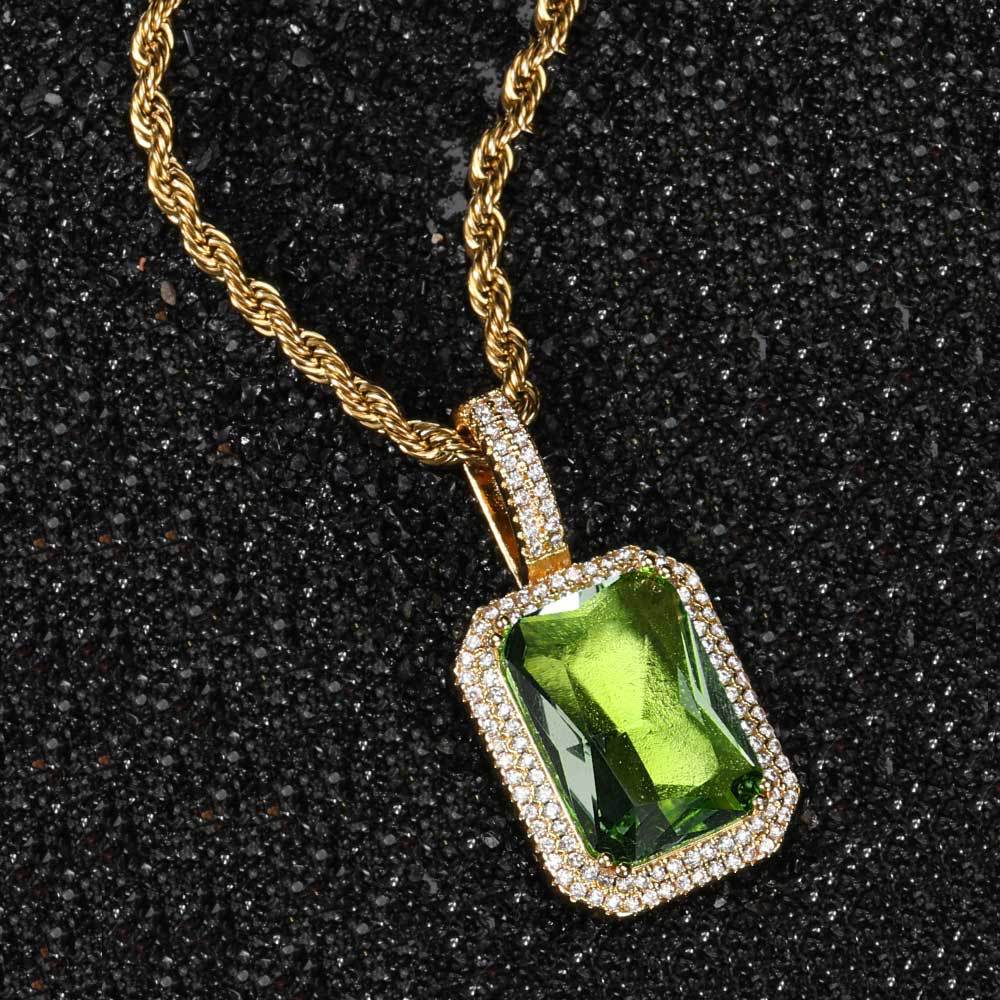 Geometric Hip Hop Necklace with Cubic Zirconia Stones in Gold or White Gold