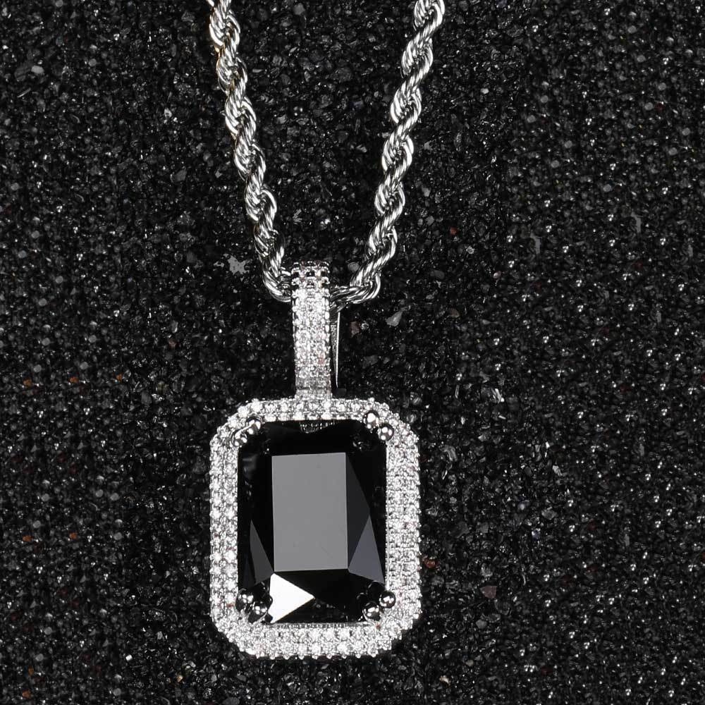 Geometric Hip Hop Necklace with Cubic Zirconia Stones in Gold or White Gold