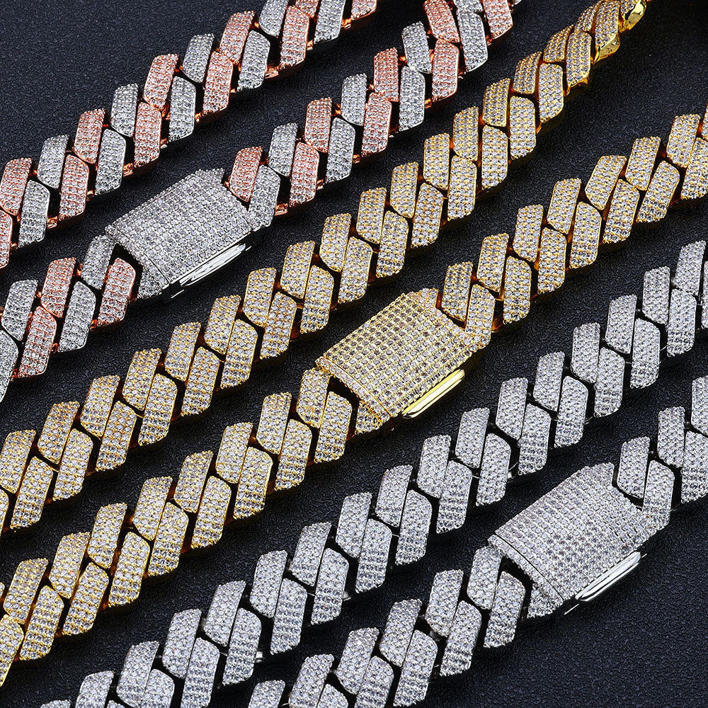 Triple-Row Diamond-Cut Cuban Chain Necklace with Cubic Zirconia Accents – Bold Hip Hop Style