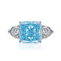 Multicolor Ice Flower Cut Square CZ Adjustable Ring, Blue & Green 10*10mm 8A Main Cubic Zirconia, Two Heart Side CZ, Dainty Luxe