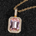 Geometric Hip Hop Necklace with Cubic Zirconia Stones in Gold or White Gold