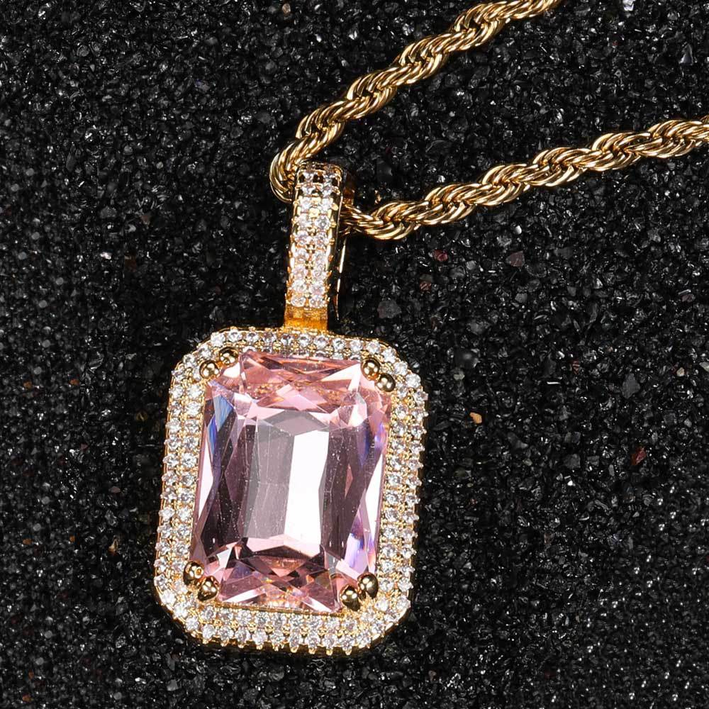 Geometric Hip Hop Necklace with Cubic Zirconia Stones in Gold or White Gold