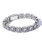 Stacking Geometric Zirconia-Set Hip Hop Chain Bracelet in Gold or White Gold – 10mm or 12mm Width